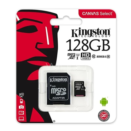 Tarjeta microSD Kingston Canvas Select de 128GB (Clase 10, UHS-I, U1, con adaptador SD)